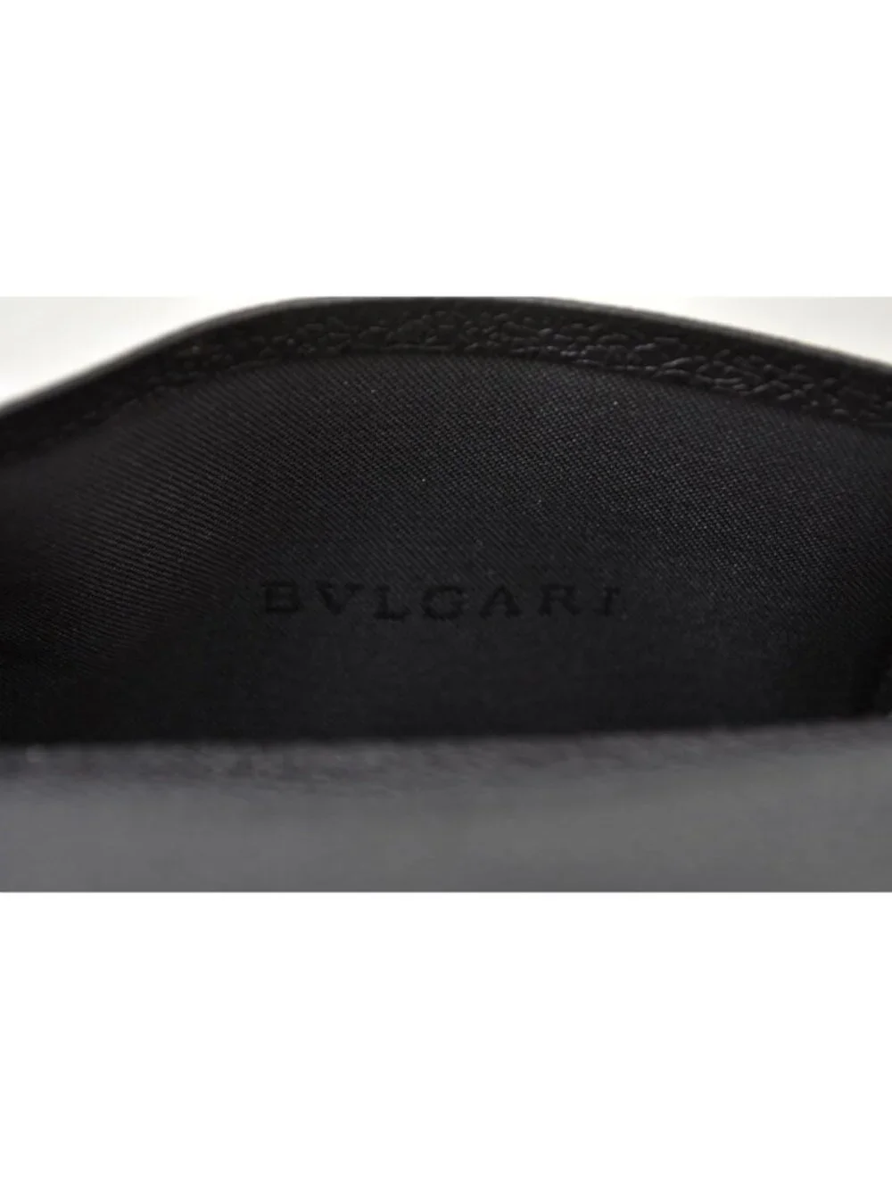 Bvlgari Card Case Business Logo Plate Leather Black Silver
